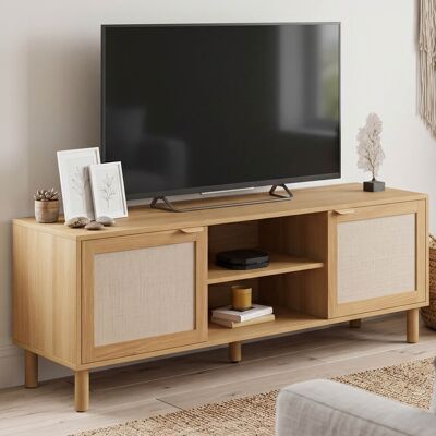 IDMarket 140 cm 2-deurs TV-meubel met hout- en linneneffect IDMarket 140 cm 2-deurs TV-meubel met hout- en linneneffect