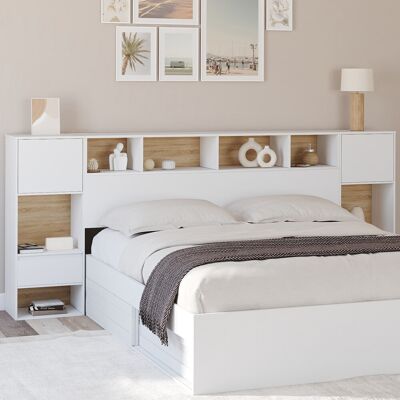 IDMarket Tête de lit sur pied blanc et bois IDMarket Tête de lit sur pied blanc et bois
