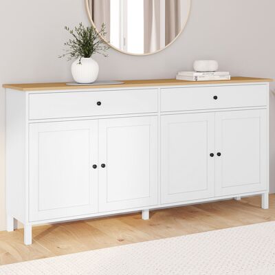 IDMarket Dressoir van 160 cm met 4 deuren en 2 laden, wit en houten blad IDMarket Dressoir van 160 cm met 4 deuren en 2 laden, wit en houten blad