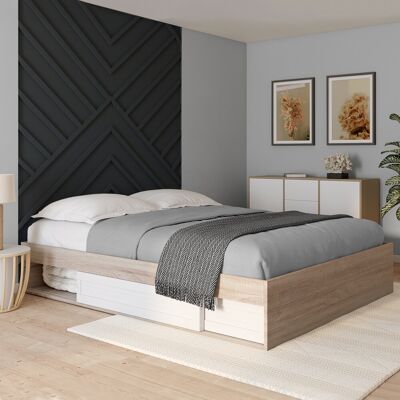 IDMARKET Sommier Salem avec rangement - 160x200cm effet bois et blanc IDMARKET Sommier Salem avec rangement - 160x200cm effet bois et blanc
