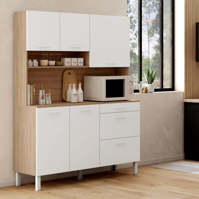 IDMarket CINA 140 cm keukenbuffet met 5 deuren + 3 laden, beuken en wit afgewerkt IDMarket CINA 140 cm keukenbuffet met 5 deuren + 3 laden, beuken en wit afgewerkt