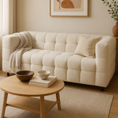 IDMarket Canapé double capitonné en tissu bouclette beige IDMarket Canapé double capitonné en tissu bouclette beige