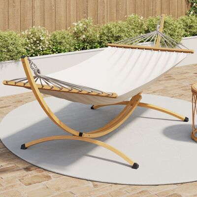 IDMarket XL hangmat met houteffect metalen standaard en ecru canvas IDMarket XL hangmat met houteffect metalen standaard en ecru canvas