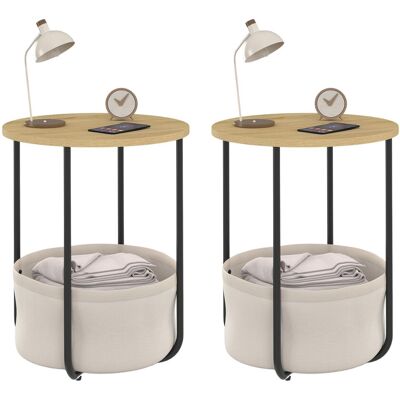 IDMarket Set van 2 ronde nachtkastjes, bijzettafels en nachtkastjes met stoffen mand IDMarket Set van 2 ronde nachtkastjes, bijzettafels en nachtkastjes met stoffen mand