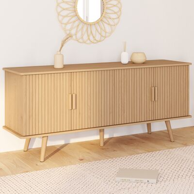 IDMarket 140 cm dressoir met 4 lattendeuren in trendy eiken design IDMarket 140 cm dressoir met 4 lattendeuren in trendy eiken design