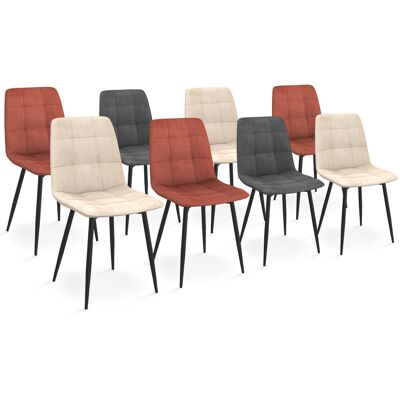IDMarket Set van 8 moderne stoelen in gemengd terracotta fluweel x3, donkergrijs x2 en beige x3 met zwarte metalen poten IDMarket Set van 8 moderne stoelen in gemengd terracotta fluweel x3, donkergrijs x2 en beige x3 met zwarte metalen poten