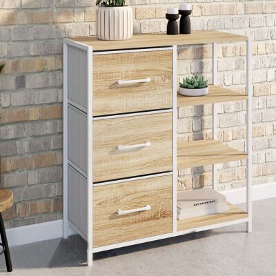 IDMarket UTAH dressoir met 3 laden en legplanken, 70 cm, industrieel ontwerp in hout en wit IDMarket UTAH dressoir met 3 laden en legplanken, 70 cm, industrieel ontwerp in hout en wit