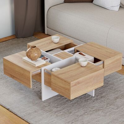 IDMarket Table basse carrée 70 cm avec tiroirs bois et blanc IDMarket Table basse carrée 70 cm avec tiroirs bois et blanc