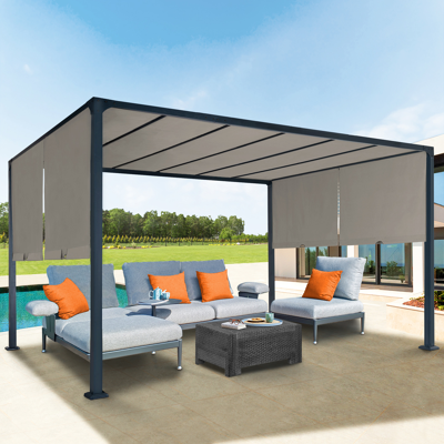 IDMarket Pergola met taupe schuifgordijnen 3x4m IDMarket Pergola met taupe schuifgordijnen 3x4m