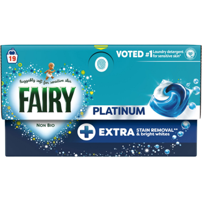 Fairy Platinum Non-Bio Wasmiddelcapsules Voor Extra Vlekverwijdering En Stralend Witte Was - 19 stuks Fairy Platinum Non-Bio Wasmiddelcapsules Voor Extra Vlekverwijdering En Stralend Witte Was - 19 stuks