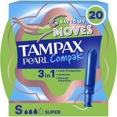 8x Tampax Pearl Compak Super Tampons met Inbrenghuls 20 stuks 8x Tampax Pearl Compak Super Tampons met Inbrenghuls 20 stuks