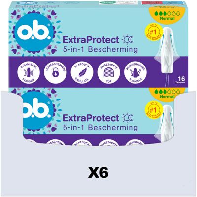 6x o.b. Extra Protect Normal Tampons 16 stuks 6x o.b. Extra Protect Normal Tampons 16 stuks