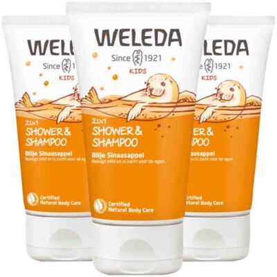3x WELEDA Kids 2in1 Shampoo & Body Wash Blije Sinaasappel 150 ml 3x WELEDA Kids 2in1 Shampoo & Body Wash Blije Sinaasappel 150 ml