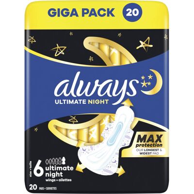 2e halve prijs: Always Maandverband Ultra Ultimate Night 20 stuks 2e halve prijs: Always Maandverband Ultra Ultimate Night 20 stuks