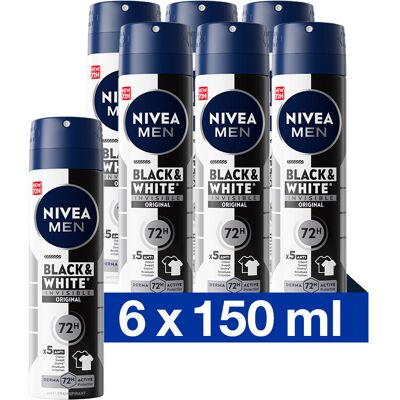 6x NIVEA Men Deodorant Spray Invisible for Black & White 150 ml 6x NIVEA Men Deodorant Spray Invisible for Black & White 150 ml