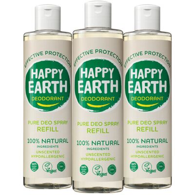 3x Happy Earth 100% Natuurlijke Deo Spray Navulling Unscented 300 ml 3x Happy Earth 100% Natuurlijke Deo Spray Navulling Unscented 300 ml