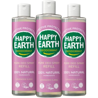 3x Happy Earth 100% Natuurlijke Deo Spray Navulling Lavender Ylang 300 ml 3x Happy Earth 100% Natuurlijke Deo Spray Navulling Lavender Ylang 300 ml