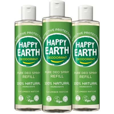 3x Happy Earth 100% Natuurlijke Deo Spray Navulling Cucumber Matcha 300 ml 3x Happy Earth 100% Natuurlijke Deo Spray Navulling Cucumber Matcha 300 ml