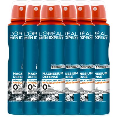 6x L'Oréal Men Expert Deodorant Spray Magnesium 150 ml 6x L'Oréal Men Expert Deodorant Spray Magnesium 150 ml