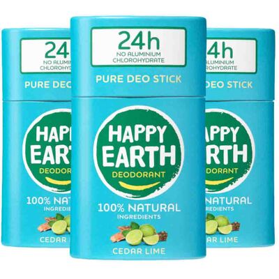3x Happy Earth 100% Natuurlijke Deodorant Stick Cedar Lime 40 gr 3x Happy Earth 100% Natuurlijke Deodorant Stick Cedar Lime 40 gr