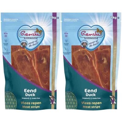 2x Renske Gezonde Beloning Vleesrepen Hondensnack Eend 1 kg 2x Renske Gezonde Beloning Vleesrepen Hondensnack Eend 1 kg