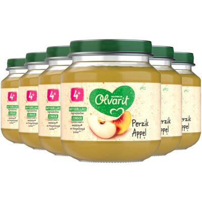 6x Olvarit 1e Fruithapje 4m Perzik Appel 125 gr 6x Olvarit 1e Fruithapje 4m Perzik Appel 125 gr