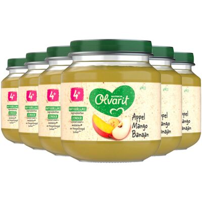6x Olvarit 1e Fruithapje 4m Appel, Mango en Banaan 125 gr 6x Olvarit 1e Fruithapje 4m Appel, Mango en Banaan 125 gr