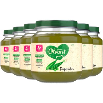 6x Olvarit 1e Groentehapje 4m Doperwten 125 gr 6x Olvarit 1e Groentehapje 4m Doperwten 125 gr