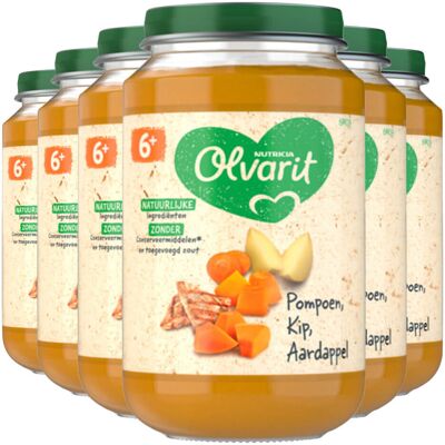 6x Olvarit Maaltijd 6m Pompoen Kip Aardappel 200 gr 6x Olvarit Maaltijd 6m Pompoen Kip Aardappel 200 gr