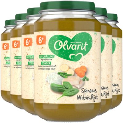 6x Olvarit Maaltijd 6m Spinazie Witvis Rijst 200 gr 6x Olvarit Maaltijd 6m Spinazie Witvis Rijst 200 gr