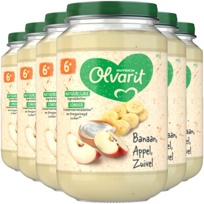 6x Olvarit Fruithapje 6m Banaan Appel Yoghurt 200 gr 6x Olvarit Fruithapje 6m Banaan Appel Yoghurt 200 gr
