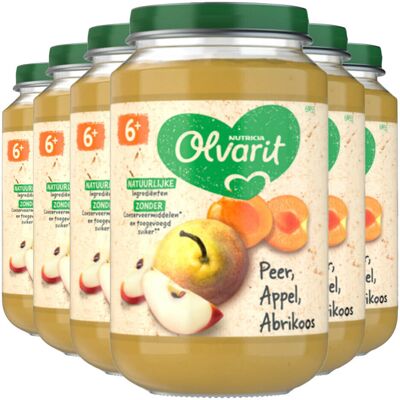 6x Olvarit Fruithapje 6m Peer Appel Abrikoos 200 gr 6x Olvarit Fruithapje 6m Peer Appel Abrikoos 200 gr