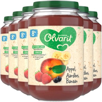 6x Olvarit Fruithapje 8m Appel Aardbei Banaan 200 gr 6x Olvarit Fruithapje 8m Appel Aardbei Banaan 200 gr