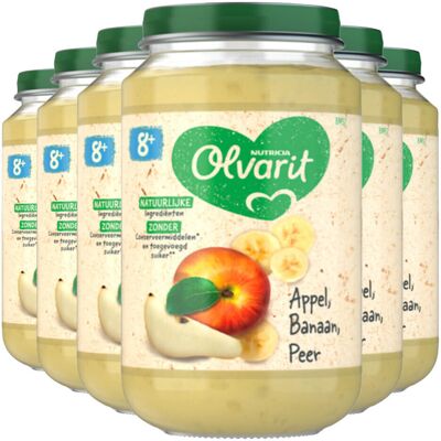 6x Olvarit Fruithapje 8m Appel Banaan Peer 200 gr 6x Olvarit Fruithapje 8m Appel Banaan Peer 200 gr