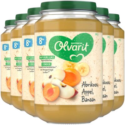 6x Olvarit Fruithapje 8m Abrikoos Appel Banaan 200 gr 6x Olvarit Fruithapje 8m Abrikoos Appel Banaan 200 gr