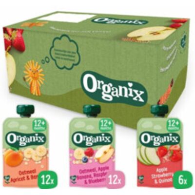 Organix Knijpfruit Maandbox 12+ mnd - Havermout Abrikoos & Banaan 12 x 100 gr + Haver Appel & Banaan 12 x 100 gr + Appel Aardbei & Quinoa 6 x 100 gr Pakket Organix Knijpfruit Maandbox 12+ mnd - Havermout Abrikoos & Banaan 12 x 100 gr + Haver Appel & Banaan 12 x 100 gr + Appel Aardbei & Quinoa 6 x 100 gr Pakket