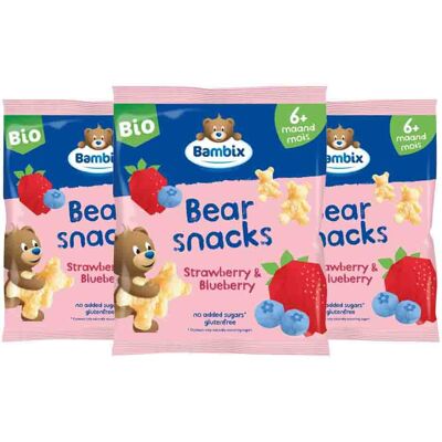 3x Bambix Bearsnacks 6+ mnd Aardbei Bosbes Bio 180 gr 3x Bambix Bearsnacks 6+ mnd Aardbei Bosbes Bio 180 gr