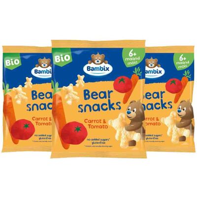 3x Bambix Bearsnacks 6+ mnd Wortel Tomaat Bio 30 gr 3x Bambix Bearsnacks 6+ mnd Wortel Tomaat Bio 30 gr