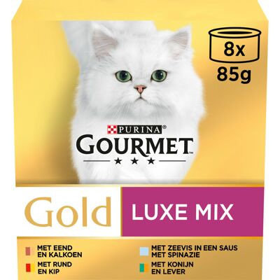 Gourmet Gold Kattenvoer Nat Luxe Mix 8 x 85 gr Gourmet Gold Kattenvoer Nat Luxe Mix 8 x 85 gr