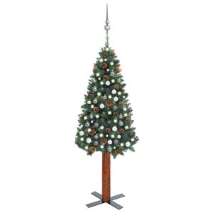 vidaXL Arbre de Noël mince avec LED et boules Vert 210 cm PVC