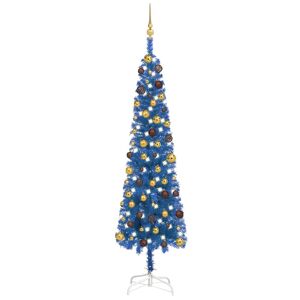 vidaXL Arbre de Noël mince avec LED et boules Bleu 210 cm