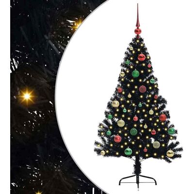 vidaXL Sapin de Noël artificiel pré-éclairé Noir 150 cm PVC vidaXL Sapin de Noël artificiel pré-éclairé Noir 150 cm PVC