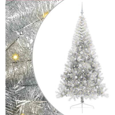 vidaXL Sapin de Noël artificiel pré-éclairé Argent 210 cm PET vidaXL Sapin de Noël artificiel pré-éclairé Argent 210 cm PET