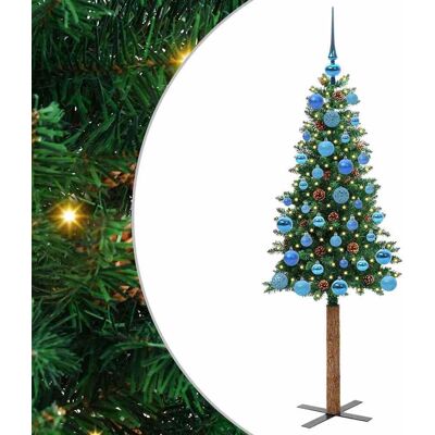 vidaXL Sapin de Noël mince Vert 150 cm PVC et bois de pin massif vidaXL Sapin de Noël mince Vert 150 cm PVC et bois de pin massif