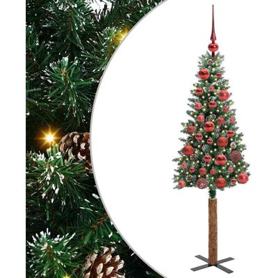 vidaXL Sapin de Noël mince Vert 150 cm PVC et bois de pin massif vidaXL Sapin de Noël mince Vert 150 cm PVC et bois de pin massif