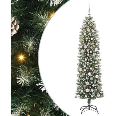 vidaXL Arbre de Noël artificiel slim Vert et blanc 180 cm vidaXL Arbre de Noël artificiel slim Vert et blanc 180 cm