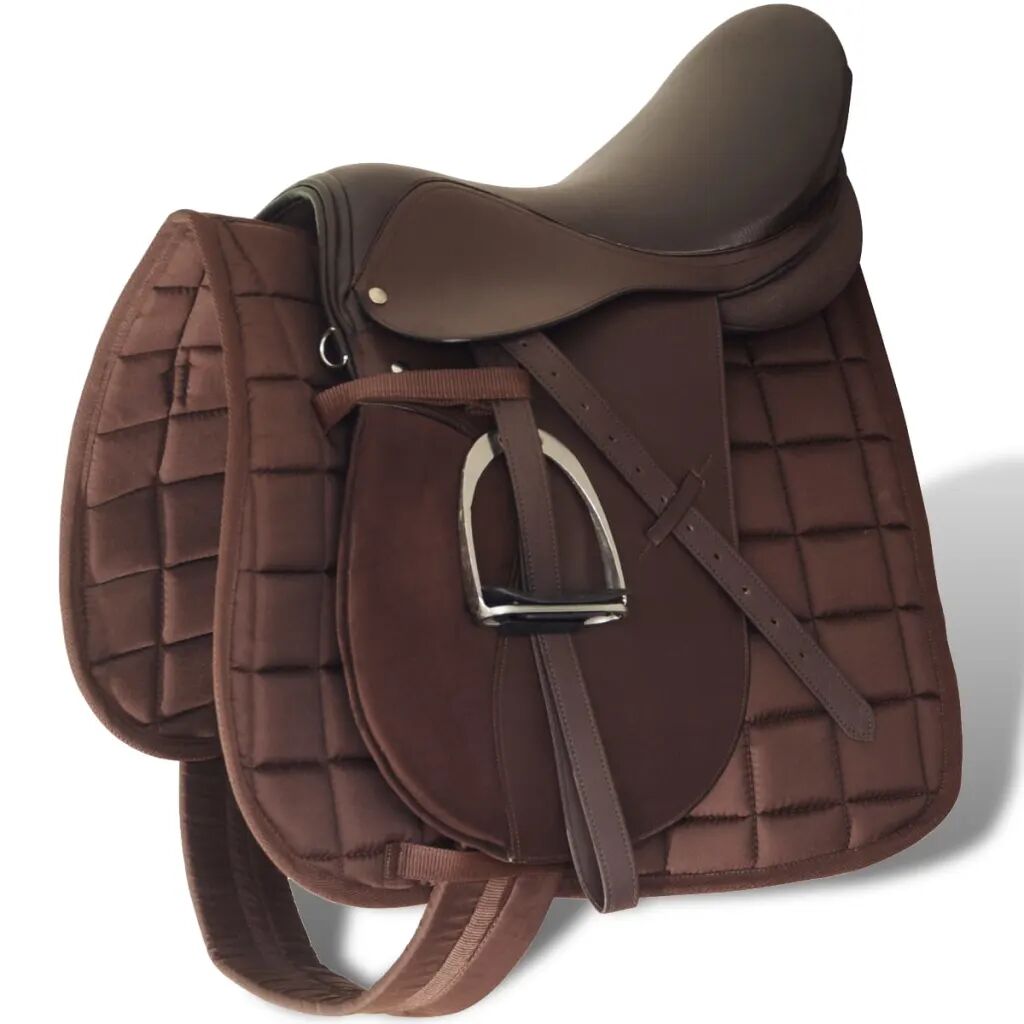 vidaXL Set de selle équitation 16" en cuir véritable 14 cm 5 en 1 brun