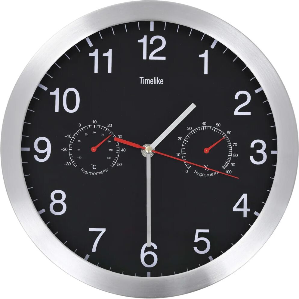 vidaXL Horloge murale à quartz Hygromètre et thermomètre 30 cm Noir