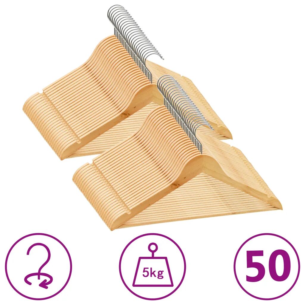 vidaXL Cintres antidérapants 50 pcs Bois dur