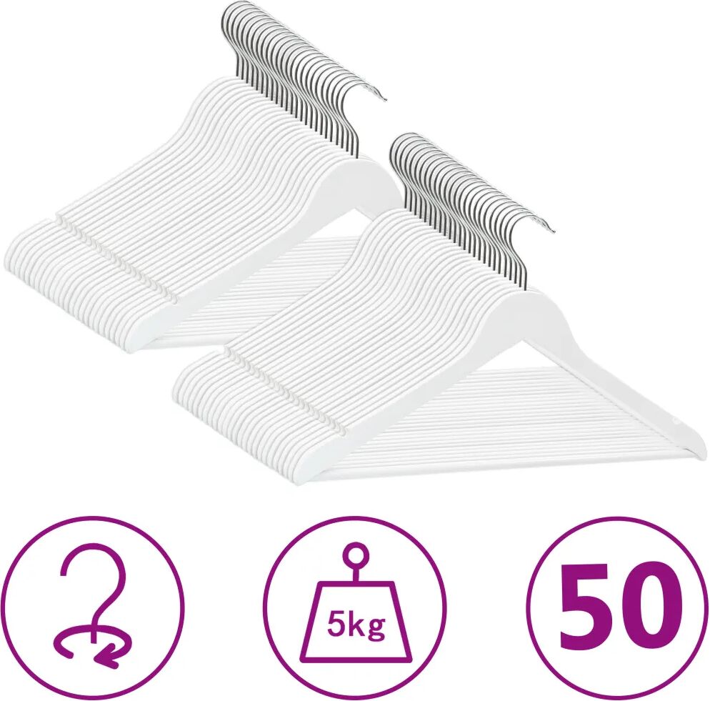 vidaXL Cintres antidérapants 50 pcs Blanc Bois dur